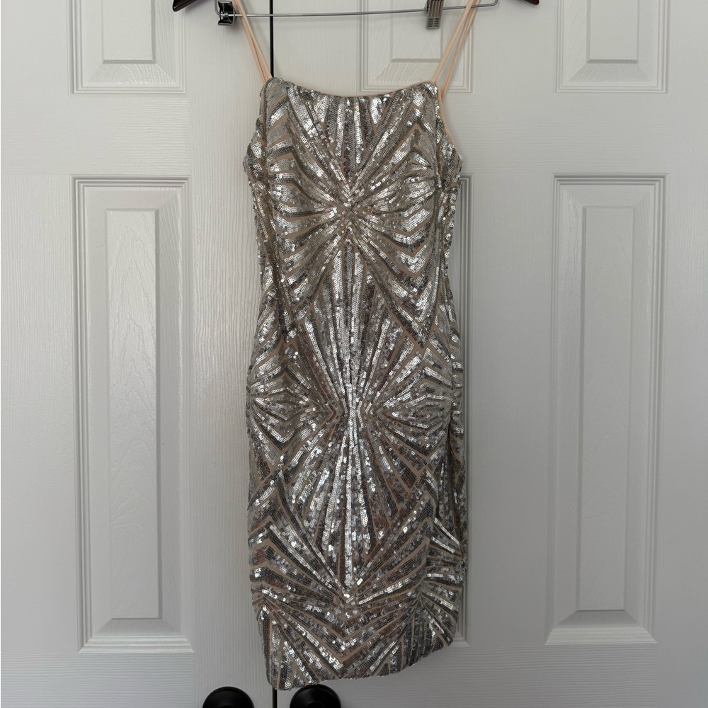 LULUS Lost In Your Eyes Silver Sequin Bodycon Mini Dress 
Size S- Silver